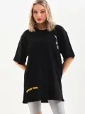 Kadın  Baskılı Oversize T-Shirt - Siyah