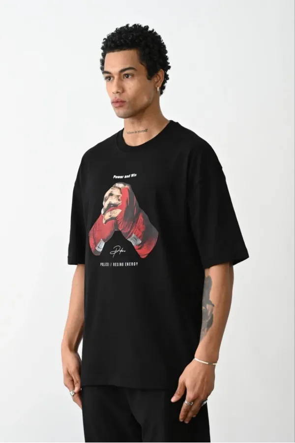 ERKEK Baskılı Oversize T-Shirt - Siyah