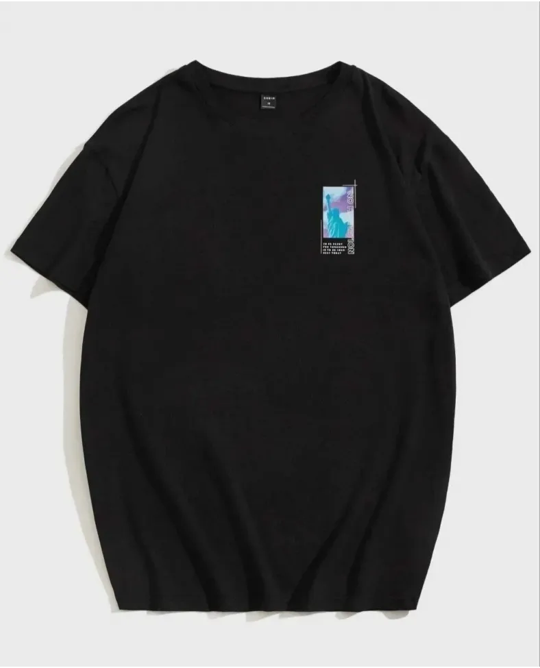 kadın Baskılı Oversize T-Shirt - Siyah