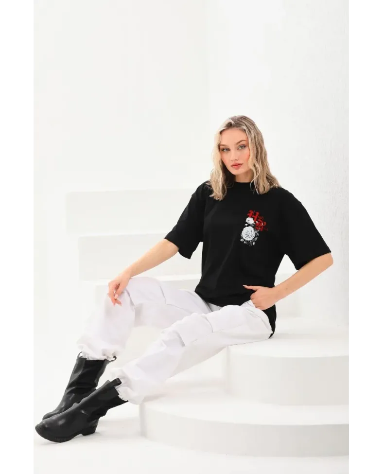 Kadın Baskılı Oversize - Siyah