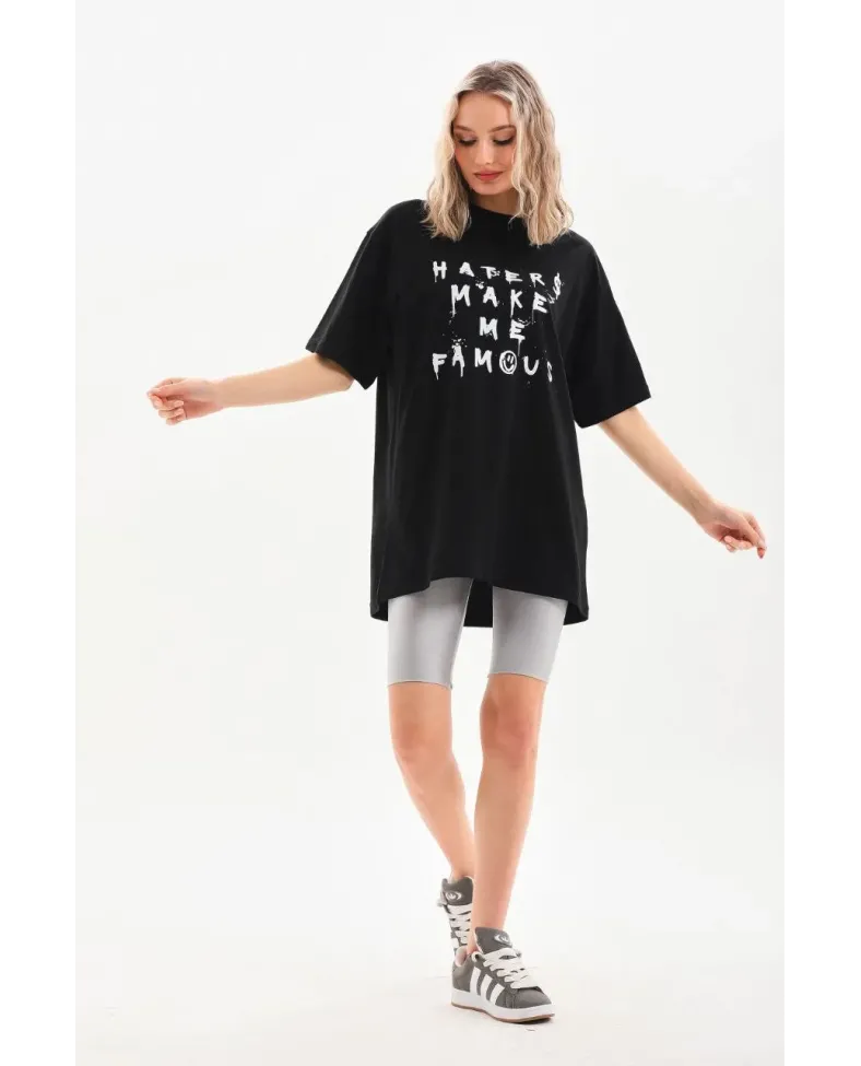 ERKEK Baskılı Oversize T-Shirt - Siyah