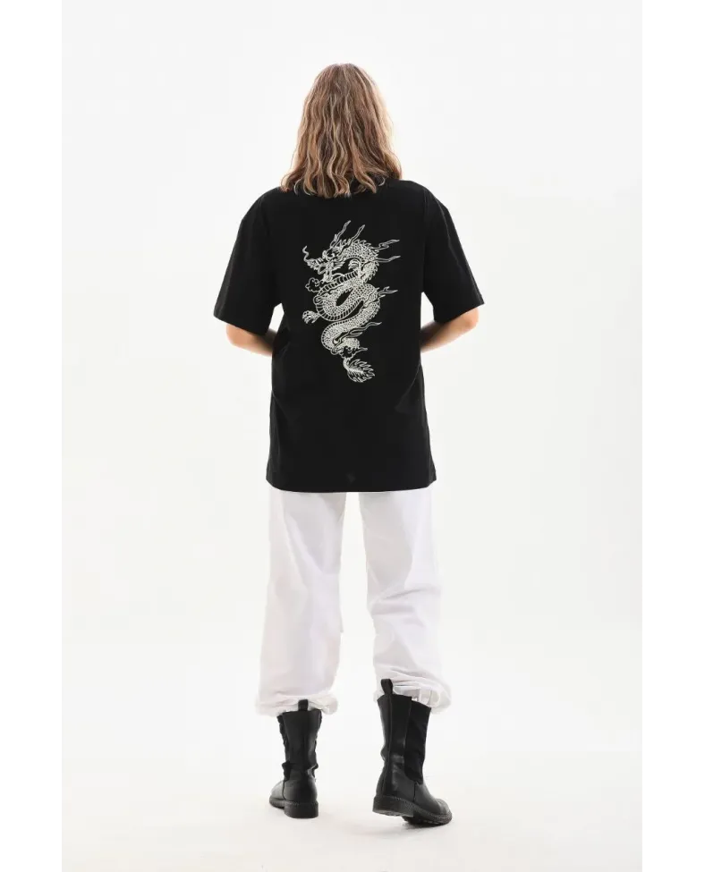 Kadın Baskılı Oversize T-Shirt - Siyah