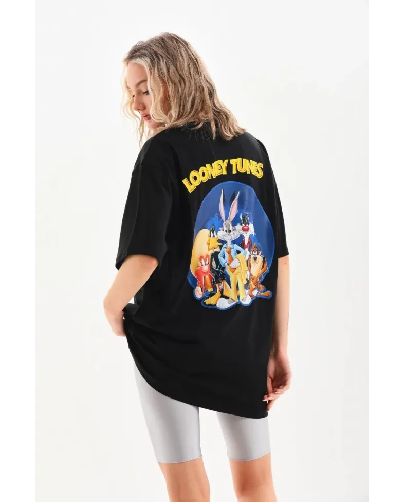 Kadın  Baskılı Oversize T-Shirt - Siyah