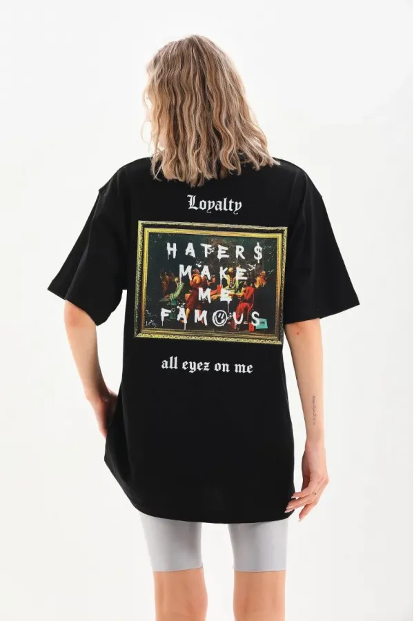 ERKEK Baskılı Oversize T-Shirt - Siyah