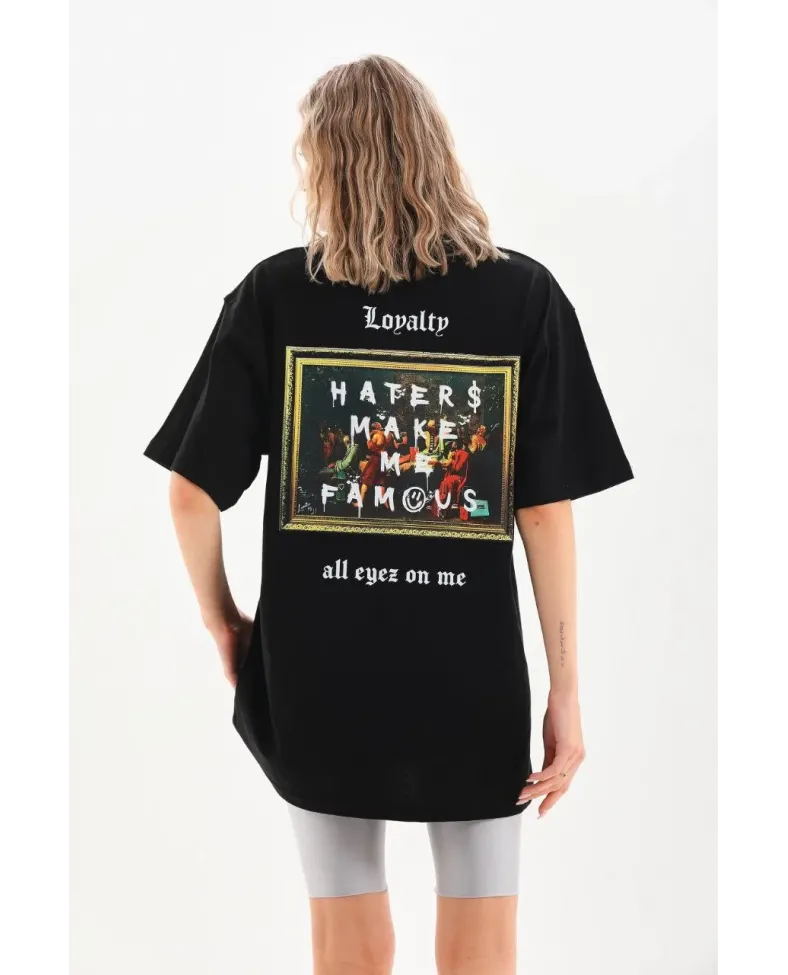 ERKEK Baskılı Oversize T-Shirt - Siyah