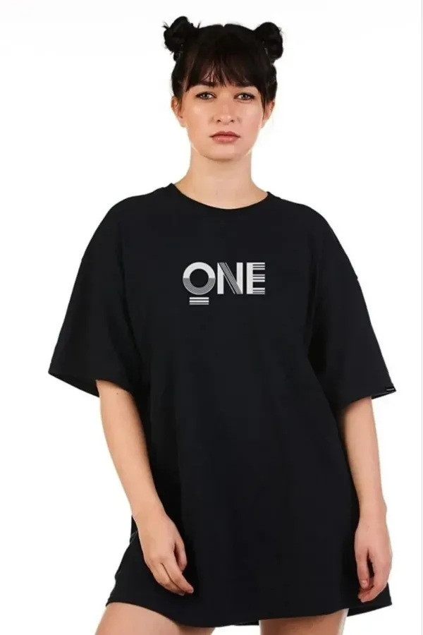 Kadın Baskılı Oversize T-Shirt - Siyah