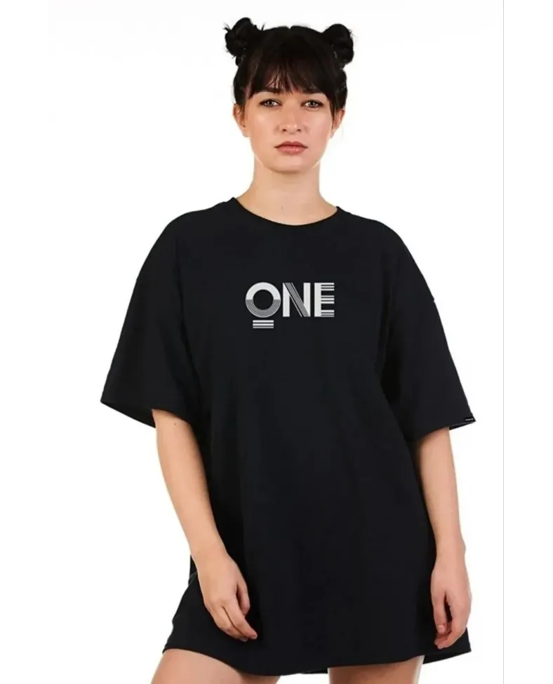 Kadın Baskılı Oversize T-Shirt - Siyah