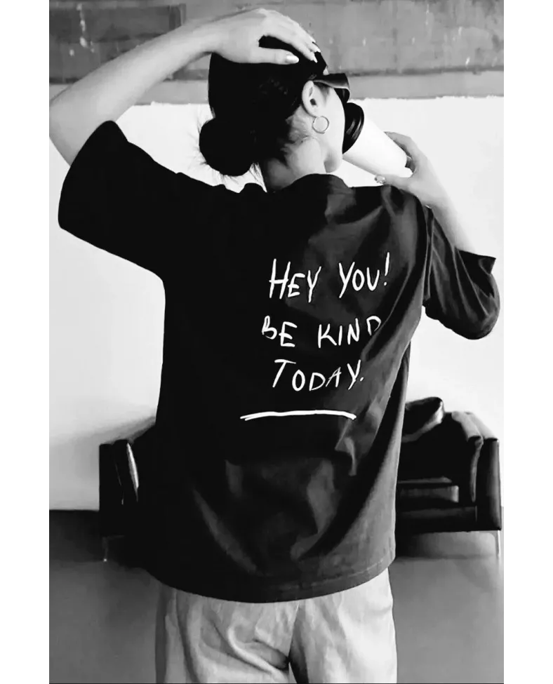 Kadın Baskılı Oversize T-Shirt - Siyah