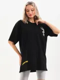 Kadın  Baskılı Oversize T-Shirt - Siyah