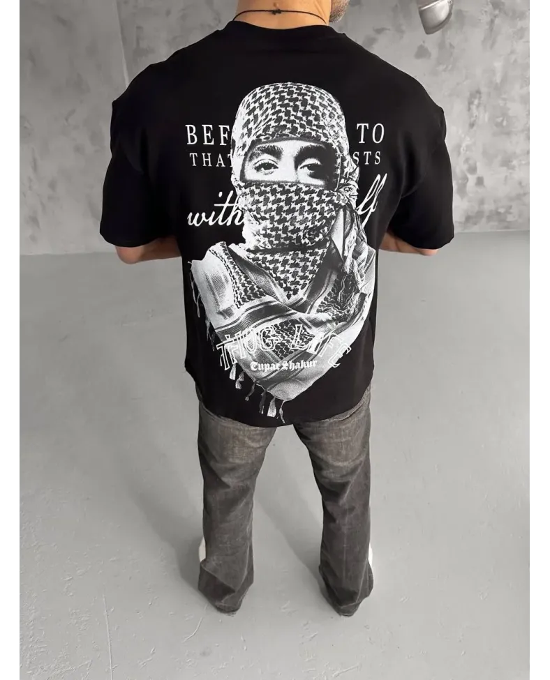 ERKEK Baskılı Oversize T-Shirt - Siyah