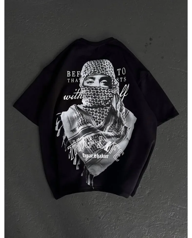 ERKEK Baskılı Oversize T-Shirt - Siyah