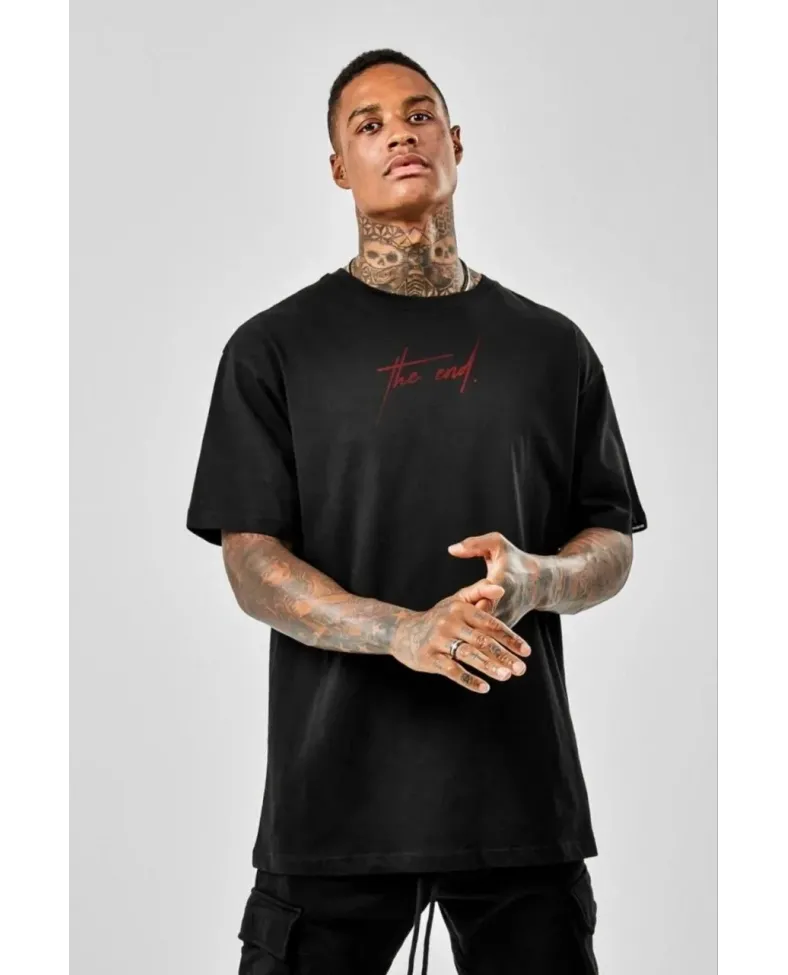 ERKEK Baskılı Oversize T-Shirt - Siyah