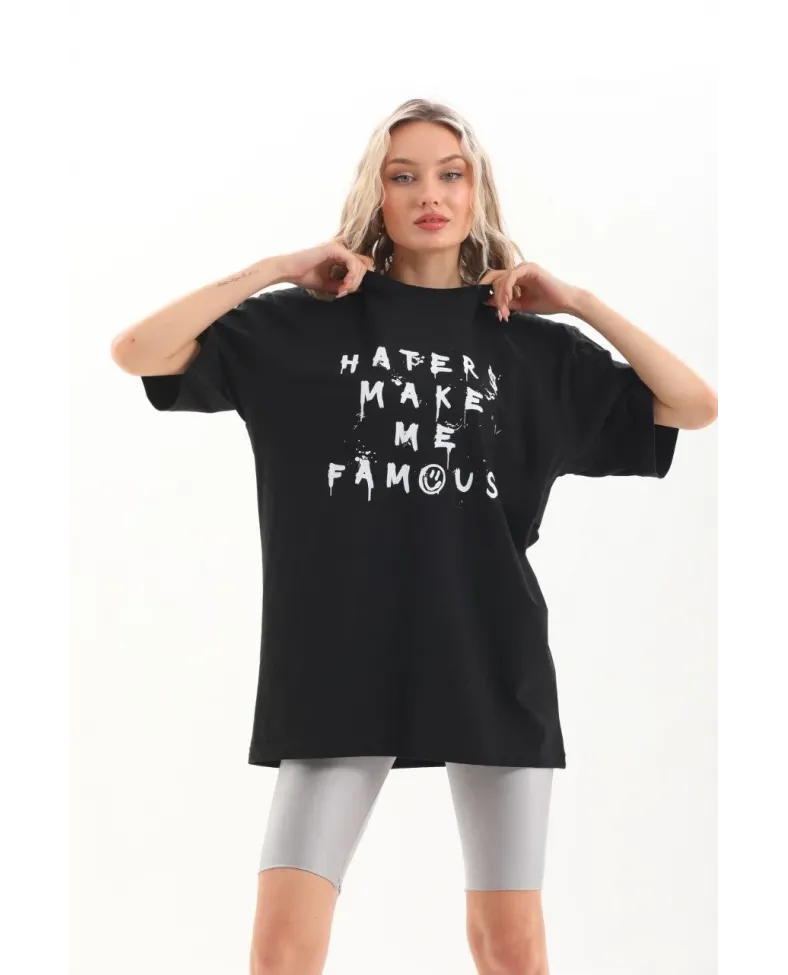 ERKEK Baskılı Oversize T-Shirt - Siyah