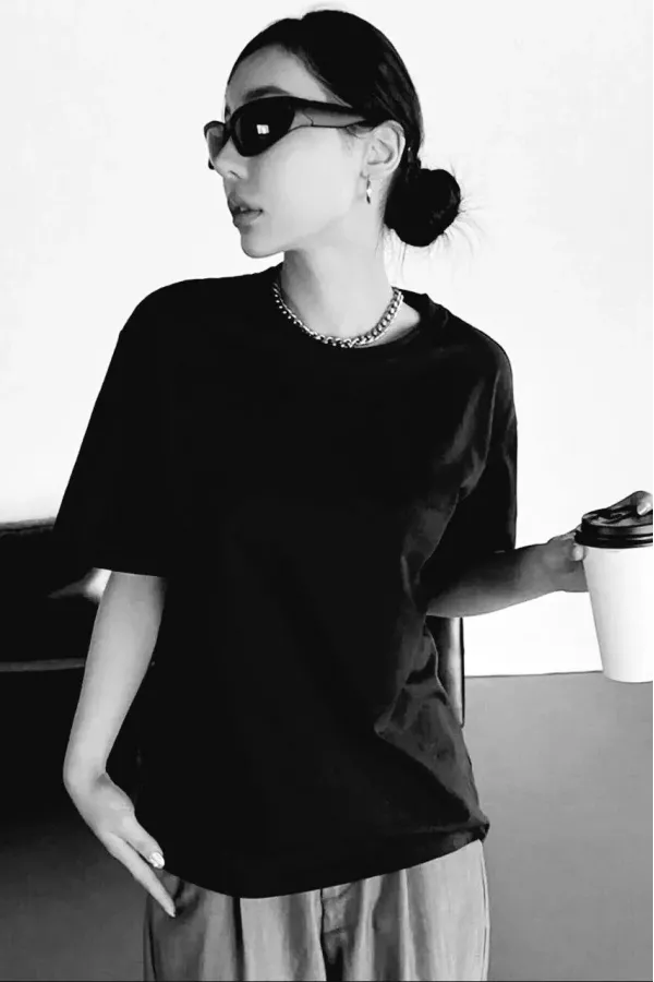 Kadın Baskılı Oversize T-Shirt - Siyah