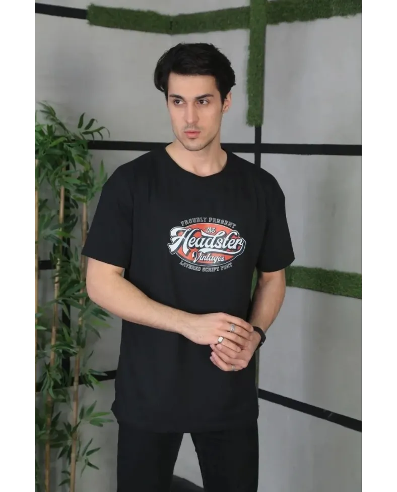 ERKEK Baskılı Oversize T-Shirt - Siyah