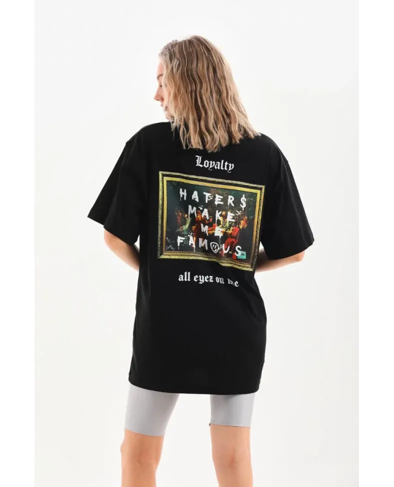 ERKEK Baskılı Oversize T-Shirt - Siyah