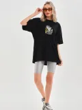 Kadın Baskılı Oversize T-Shirt - Siyah