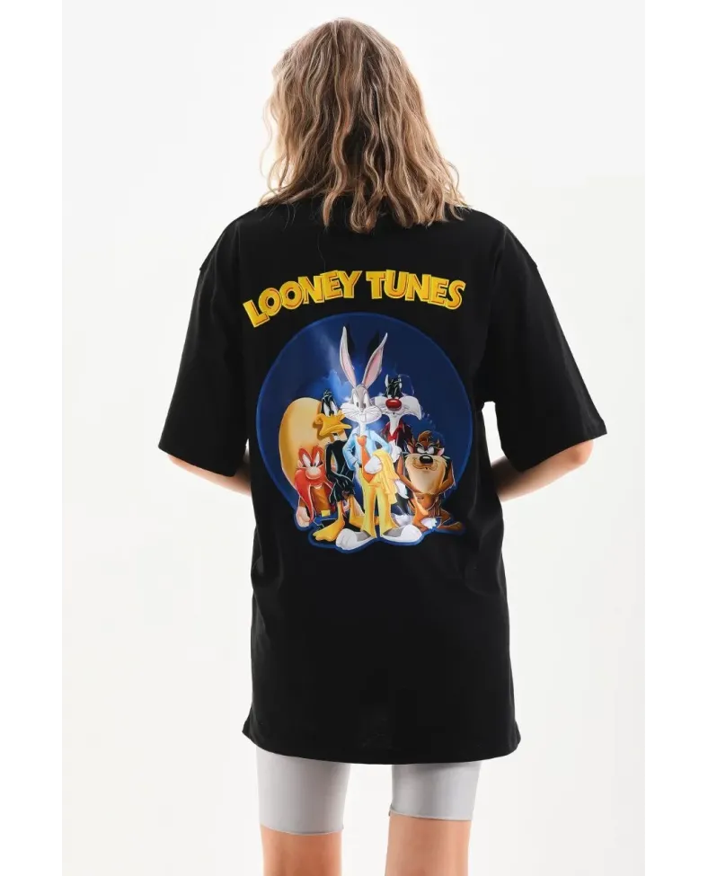 Kadın  Baskılı Oversize T-Shirt - Siyah