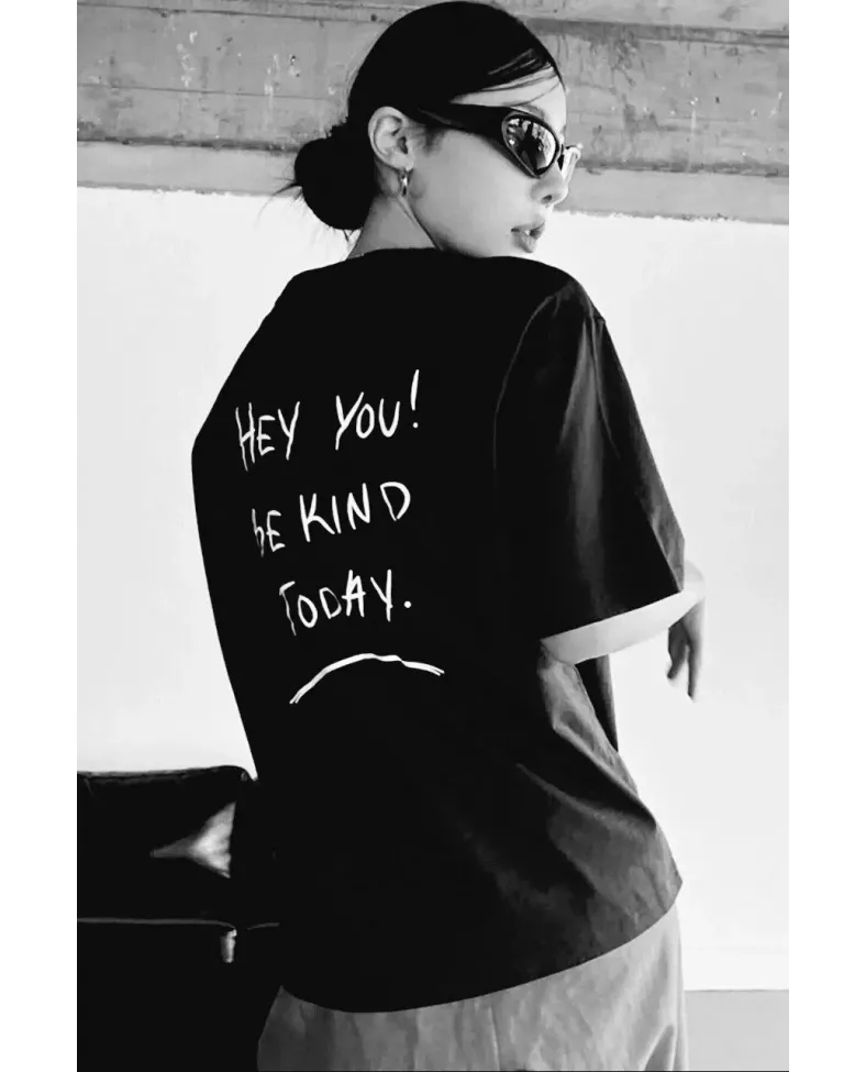 Kadın Baskılı Oversize T-Shirt - Siyah