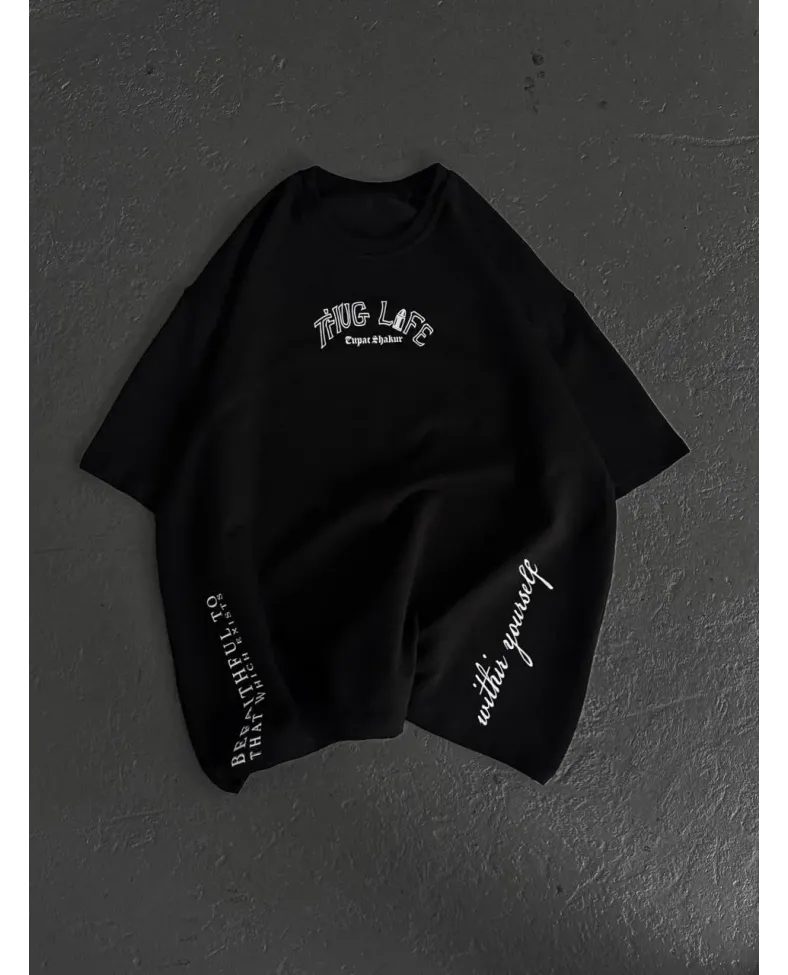 ERKEK Baskılı Oversize T-Shirt - Siyah