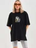 Kadın Baskılı Oversize T-Shirt - Siyah
