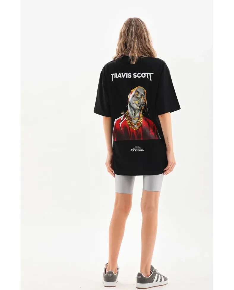 Kadın Baskılı Oversize T-Shirt - Siyah