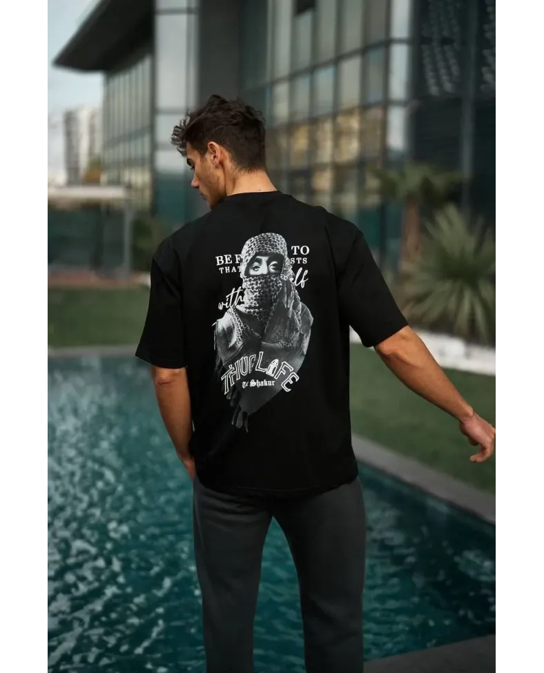 ERKEK Baskılı Oversize T-Shirt - Siyah