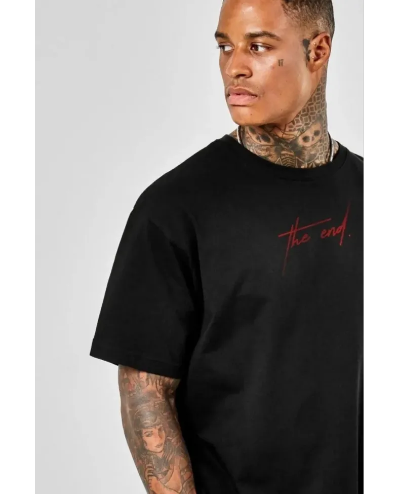 ERKEK Baskılı Oversize T-Shirt - Siyah