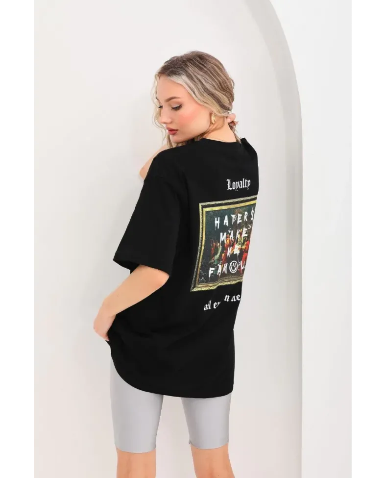 ERKEK Baskılı Oversize T-Shirt - Siyah