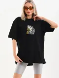 Kadın Baskılı Oversize T-Shirt - Siyah