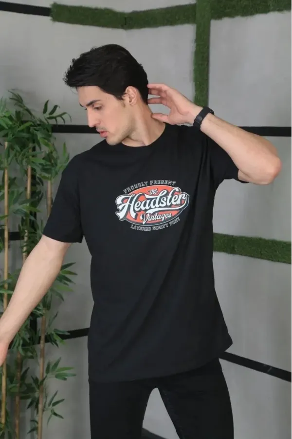 ERKEK Baskılı Oversize T-Shirt - Siyah