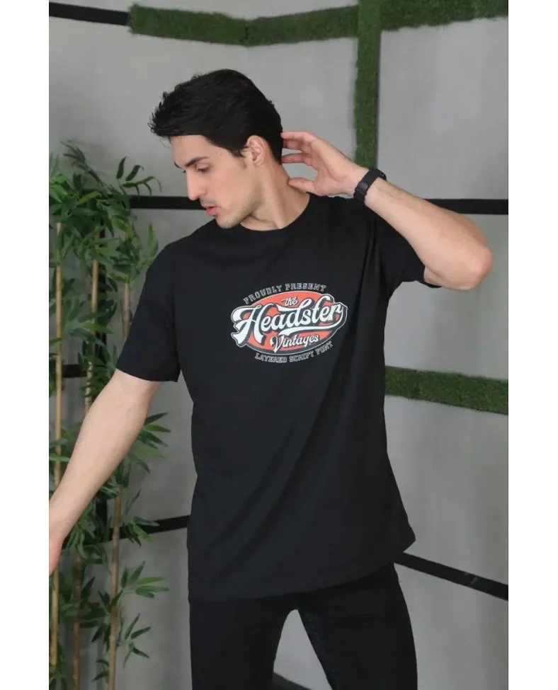 ERKEK Baskılı Oversize T-Shirt - Siyah