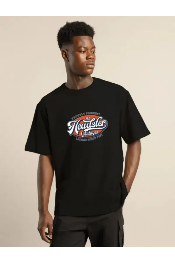 ERKEK Baskılı Oversize T-Shirt - Siyah