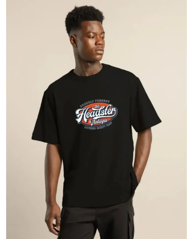 ERKEK Baskılı Oversize T-Shirt - Siyah