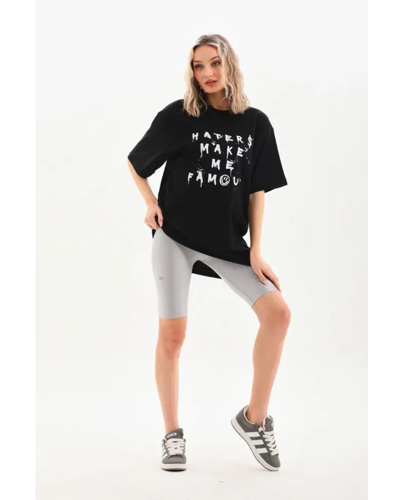 ERKEK Baskılı Oversize T-Shirt - Siyah