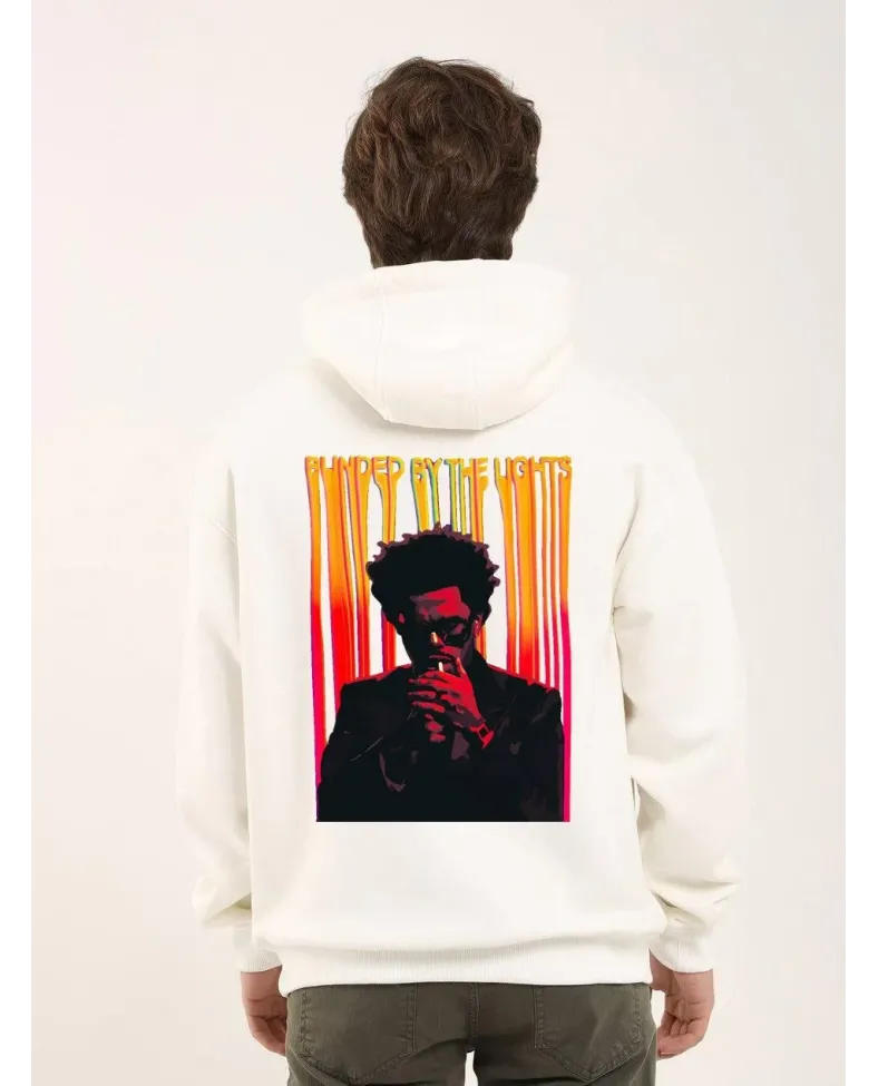 ERKEK Baskılı Oversize Üç İplik Kapüşonlu Sweatshirt - Beyaz