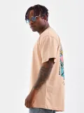 Erkek  Bisiklet Yaka Baskılı Oversize T-Shirt - Bej