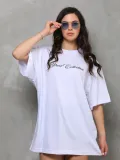 Kadın Baskılı T-Shirt Kısa Kol Bisiklet Yaka  Ovarsize Rahat Kalıp Günlük Tişört  - Beyaz