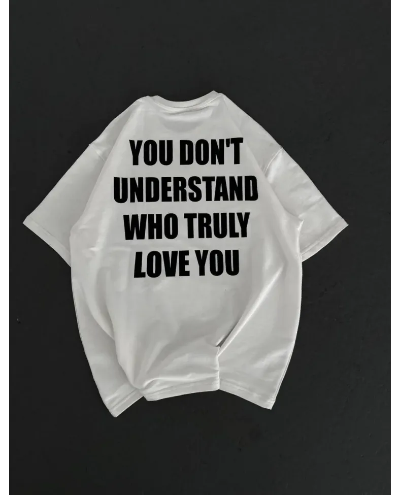 kadın Bisiklet Yaka Baskılı Oversize T-Shirt - Beyaz