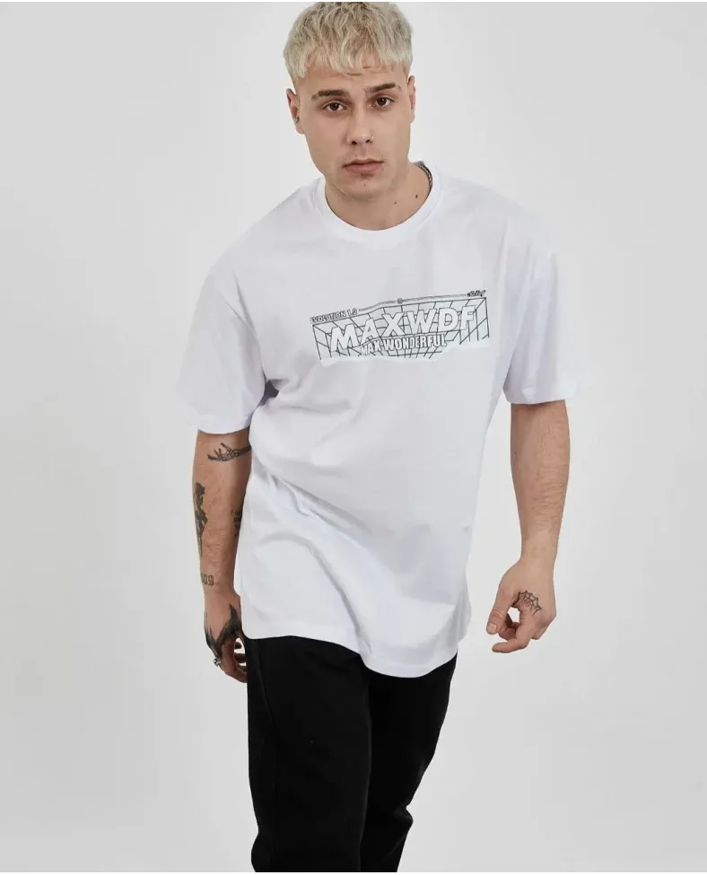 Erkek  Bisiklet Yaka Baskılı Oversize T-Shirt - Beyaz