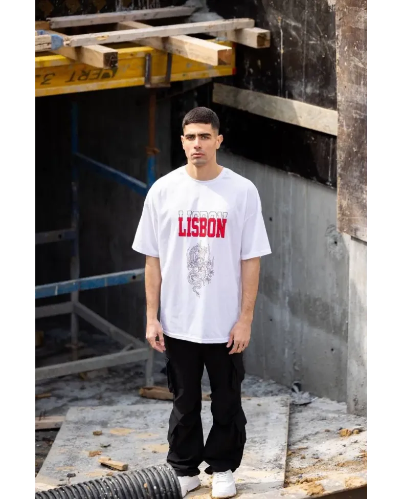 Erkek Baskılı T-Shirt Kısa Kol Bisiklet Yaka Regular Fit Rahat Kalıp Günlük Tişört - Beyaz