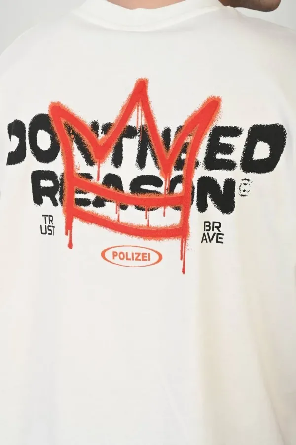 Erkek Bisiklet Yaka Baskılı Oversize - Beyaz