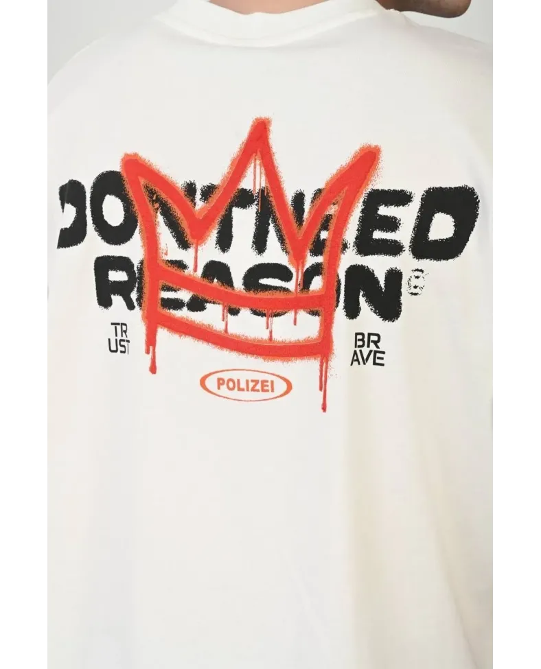 Erkek Bisiklet Yaka Baskılı Oversize - Beyaz