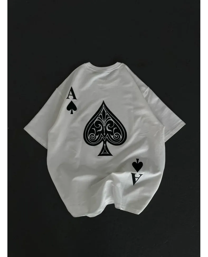 kadın  Bisiklet Yaka Baskılı Oversize T-Shirt - Beyaz