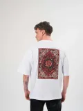 Erkek Bisiklet Yaka Baskılı Oversize T-Shirt - Beyaz