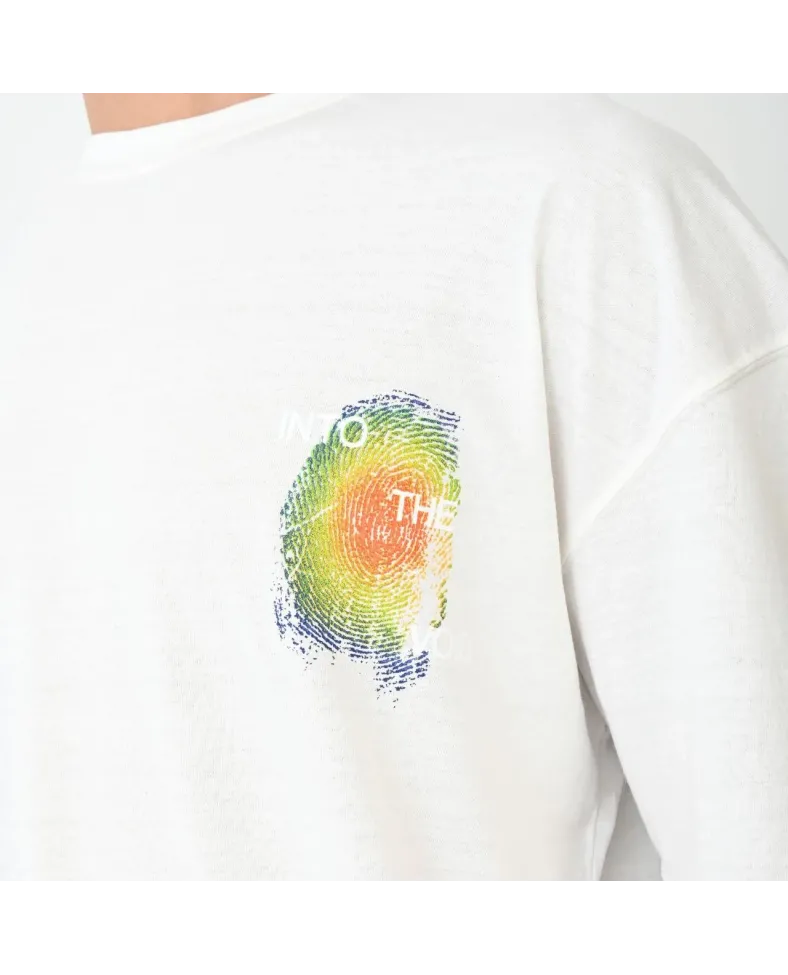 Erkek Bisiklet Yaka Baskılı Oversize T-Shirt - Beyaz