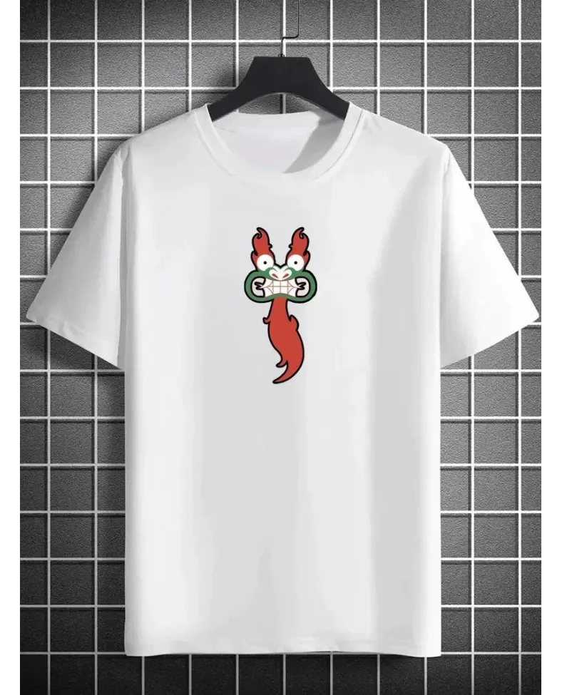 Unisex Bisiklet Yaka Baskılı Oversize T-Shirt - Beyaz