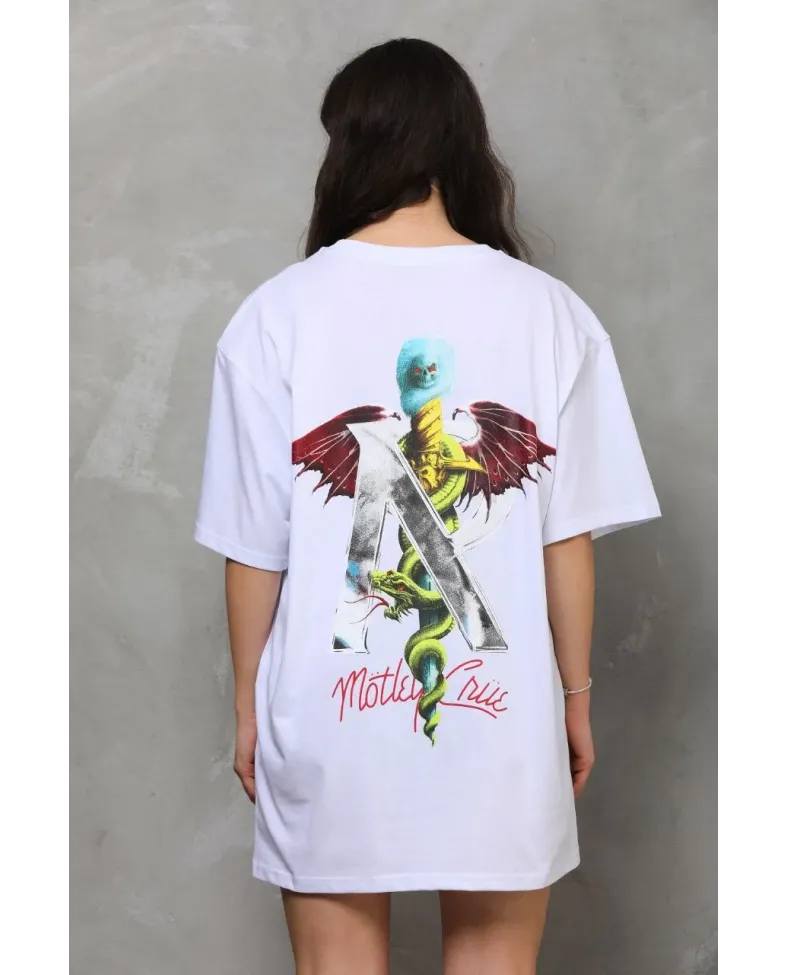 Kadın Baskılı T-Shirt Kısa Kol Bisiklet Yaka Regular Fit Rahat Kalıp Günlük Tişört - Beyaz