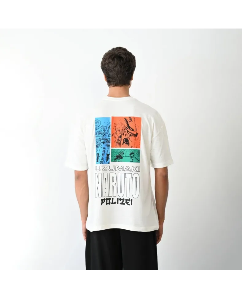 Erkek  Bisiklet Yaka Baskılı Oversize T-Shirt - Beyaz