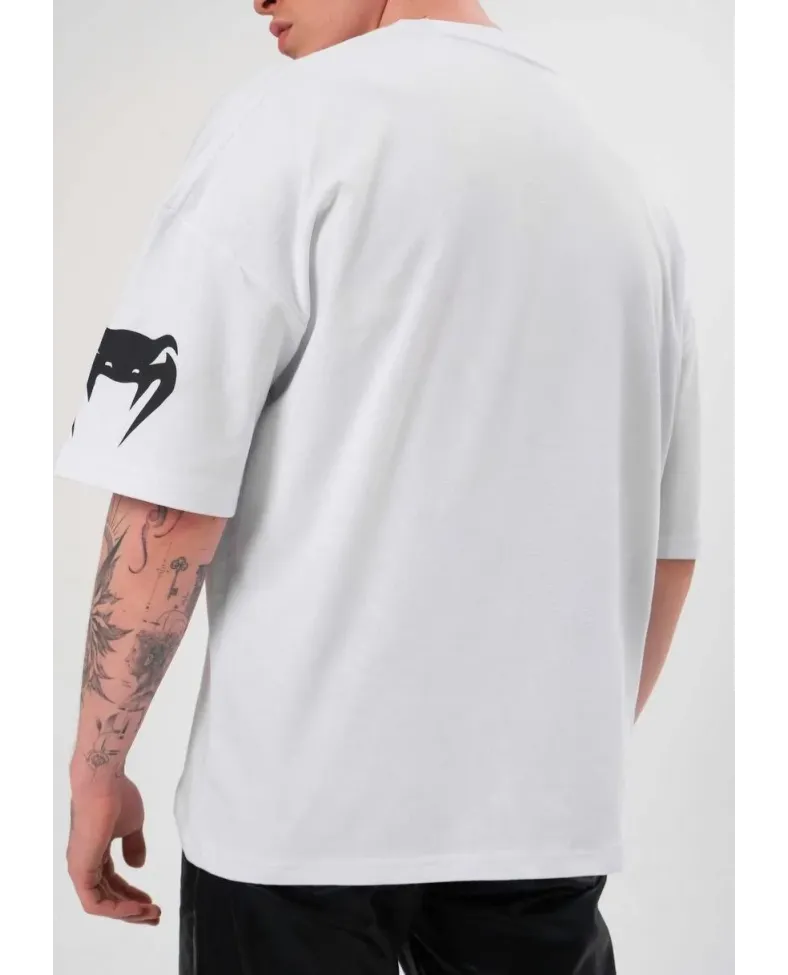 Erkek Bisiklet Yaka Baskılı Oversize T-Shirt - Beyaz